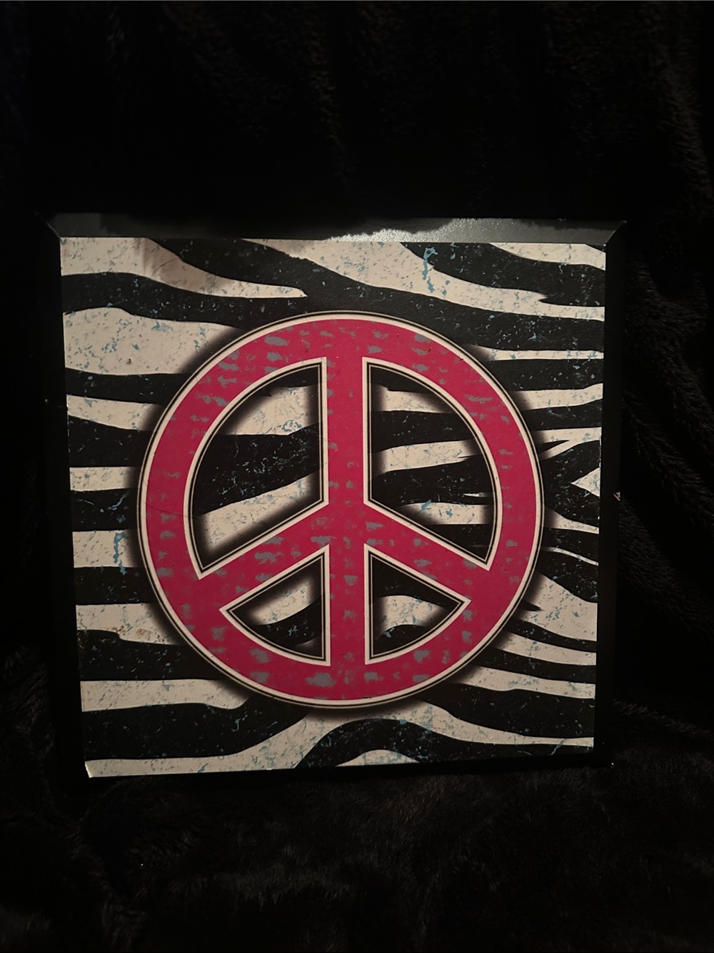 Pink Peace Symbol Wall Art with Black and White Zebra Accent